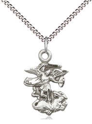 [5940SS/18S] Sterling Silver Saint Michael the Archangel Pendant on a 18 inch Light Rhodium Light Curb chain