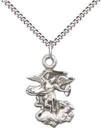 [5940SS/18S] Sterling Silver Saint Michael the Archangel Pendant on a 18 inch Light Rhodium Light Curb chain