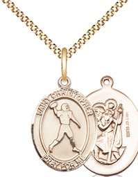 [8151GF/18G] 14kt Gold Filled Saint Christopher Football Pendant on a 18 inch Gold Plate Light Curb chain