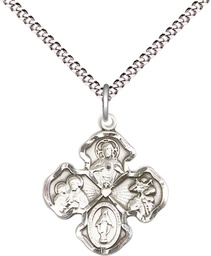 [5942SS/18S] Sterling Silver 4-Way Pendant on a 18 inch Light Rhodium Light Curb chain
