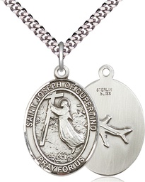 [7057SS/24S] Sterling Silver Saint Joseph of Cupertino Pendant on a 24 inch Light Rhodium Heavy Curb chain