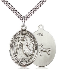 [7057SS/24S] Sterling Silver Saint Joseph of Cupertino Pendant on a 24 inch Light Rhodium Heavy Curb chain