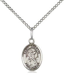 [9268SS/18SS] Sterling Silver Saint Colette Pendant on a 18 inch Sterling Silver Light Curb chain