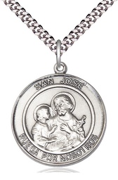 [7058RDSPSS/24S] Sterling Silver San Jose Pendant on a 24 inch Light Rhodium Heavy Curb chain