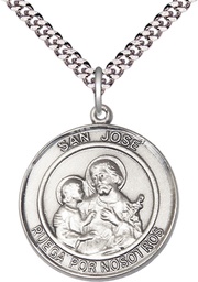 [7058RDSPSS/24S] Sterling Silver San Jose Pendant on a 24 inch Light Rhodium Heavy Curb chain