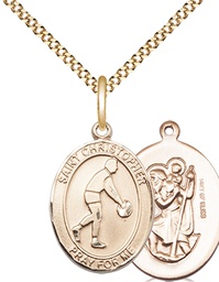 [8153GF/18G] 14kt Gold Filled Saint Christopher Basketball Pendant on a 18 inch Gold Plate Light Curb chain