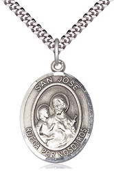 [7058SPSS/24S] Sterling Silver San Jose Pendant on a 24 inch Light Rhodium Heavy Curb chain