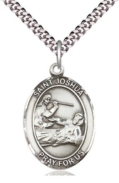 [7059SS/24S] Sterling Silver Saint Joshua Pendant on a 24 inch Light Rhodium Heavy Curb chain
