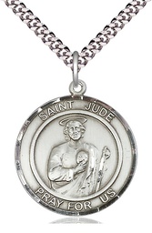 [7060RDSS/24S] Sterling Silver Saint Jude Pendant on a 24 inch Light Rhodium Heavy Curb chain