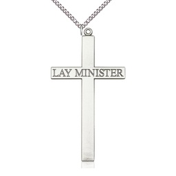 [5954SS/24SS] Sterling Silver Lay Minister Cross Pendant on a 24 inch Sterling Silver Heavy Curb chain