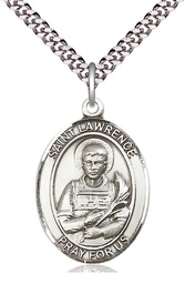 [7063SS/24S] Sterling Silver Saint Lawrence Pendant on a 24 inch Light Rhodium Heavy Curb chain