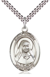 [7064SS/24S] Sterling Silver Saint Louise de Marillac Pendant on a 24 inch Light Rhodium Heavy Curb chain