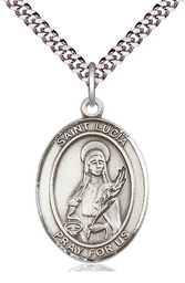 [7065SS/24S] Sterling Silver Saint Lucia of Syracuse Pendant on a 24 inch Light Rhodium Heavy Curb chain