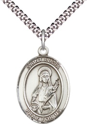 [7065SS/24S] Sterling Silver Saint Lucia of Syracuse Pendant on a 24 inch Light Rhodium Heavy Curb chain