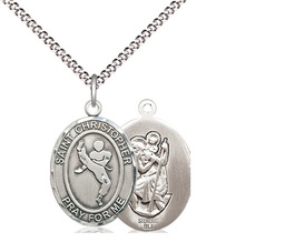 [8158SS/18S] Sterling Silver Saint Christopher Martial Arts Pendant on a 18 inch Light Rhodium Light Curb chain