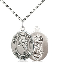 [8158SS/18SS] Sterling Silver Saint Christopher Martial Arts Pendant on a 18 inch Sterling Silver Light Curb chain