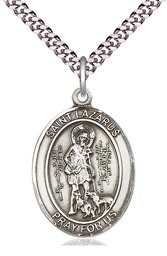 [7066SS/24S] Sterling Silver Saint Lazarus Pendant on a 24 inch Light Rhodium Heavy Curb chain