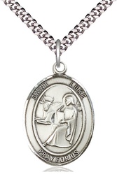 [7068SS/24S] Sterling Silver Saint Luke the Apostle Pendant on a 24 inch Light Rhodium Heavy Curb chain
