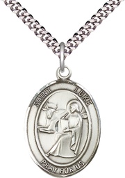 [7068SS/24S] Sterling Silver Saint Luke the Apostle Pendant on a 24 inch Light Rhodium Heavy Curb chain