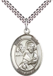 [7070SS/24S] Sterling Silver Saint Mark the Evangelist Pendant on a 24 inch Light Rhodium Heavy Curb chain