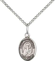 [9296SS/18SS] Sterling Silver Saint Athanasius Pendant on a 18 inch Sterling Silver Light Curb chain