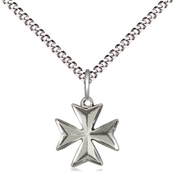 [5992SS-CV/18S] Sterling Silver Maltese Cross Pendant on a 18 inch Light Rhodium Light Curb chain