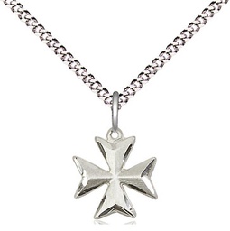 [5992SS-CX/18S] Sterling Silver Maltese Cross Pendant on a 18 inch Light Rhodium Light Curb chain