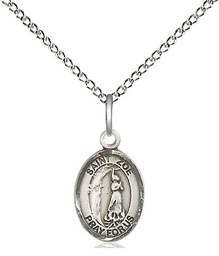 [9314SS/18SS] Sterling Silver Saint Zoe of Rome Pendant on a 18 inch Sterling Silver Light Curb chain