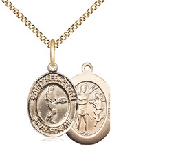 [8166GF/18G] 14kt Gold Filled Saint Sebastian Tennis Pendant on a 18 inch Gold Plate Light Curb chain