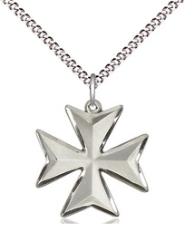 [5993SS-CV/18S] Sterling Silver Maltese Cross Pendant on a 18 inch Light Rhodium Light Curb chain