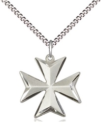 [5993SS-CX/18S] Sterling Silver Maltese Cross Pendant on a 18 inch Light Rhodium Light Curb chain