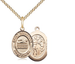 [8167GF/18G] 14kt Gold Filled Saint Sebastian Swimming Pendant on a 18 inch Gold Plate Light Curb chain