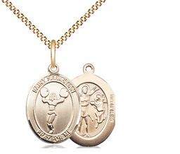 [8170GF/18G] 14kt Gold Filled Saint Sebastian Cheerleading Pendant on a 18 inch Gold Plate Light Curb chain