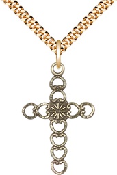 [5997GF/24G] 14kt Gold Filled Hearts w/Sunburst Pendant on a 24 inch Gold Plate Heavy Curb chain