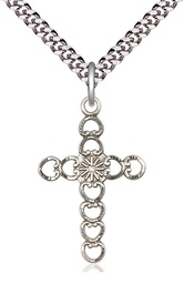 [5997SS/24S] Sterling Silver Hearts w/Sunburst Pendant on a 24 inch Light Rhodium Heavy Curb chain