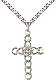 [5997SS/24SS] Sterling Silver Hearts w/Sunburst Pendant on a 24 inch Sterling Silver Heavy Curb chain