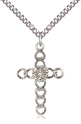 [5997SS/24SS] Sterling Silver Hearts w/Sunburst Pendant on a 24 inch Sterling Silver Heavy Curb chain