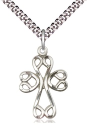 [5998SS/24S] Sterling Silver Scroll Cross Pendant on a 24 inch Light Rhodium Heavy Curb chain