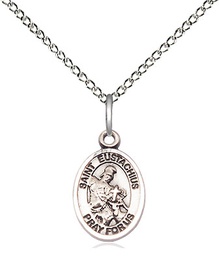 [9356SS/18SS] Sterling Silver Saint Eustachius Pendant on a 18 inch Sterling Silver Light Curb chain