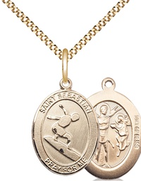 [8175GF/18G] 14kt Gold Filled Saint Sebastian Surfing Pendant on a 18 inch Gold Plate Light Curb chain