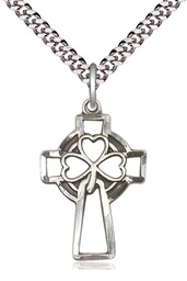 [5999SS/24S] Sterling Silver Shamrock Cross Pendant on a 24 inch Light Rhodium Heavy Curb chain