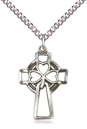 [5999SS/24SS] Sterling Silver Shamrock Cross Pendant on a 24 inch Sterling Silver Heavy Curb chain