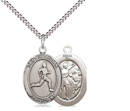 [8176SS/18S] Sterling Silver Saint Sebastian Track and Field Pendant on a 18 inch Light Rhodium Light Curb chain