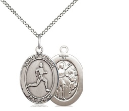 [8176SS/18SS] Sterling Silver Saint Sebastian Track and Field Pendant on a 18 inch Sterling Silver Light Curb chain