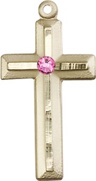 [6000GF-STN10] 14kt Gold Filled Cross Medal with a 3mm Rose Swarovski stone