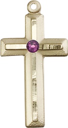 [6000GF-STN2] 14kt Gold Filled Cross Medal with a 3mm Amethyst Swarovski stone