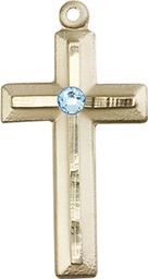 [6000GF-STN3] 14kt Gold Filled Cross Medal with a 3mm Aqua Swarovski stone