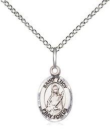 [9422SS/18SS] Sterling Silver Saint Lucy Pendant on a 18 inch Sterling Silver Light Curb chain