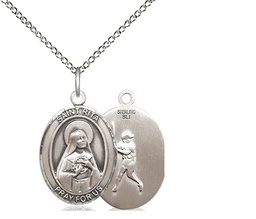 [8181SS/18SS] Sterling Silver Saint Rita Baseball Pendant on a 18 inch Sterling Silver Light Curb chain