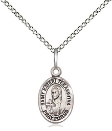 [9438SS/18SS] Sterling Silver Saint Kateri Tekakwitha Pendant on a 18 inch Sterling Silver Light Curb chain